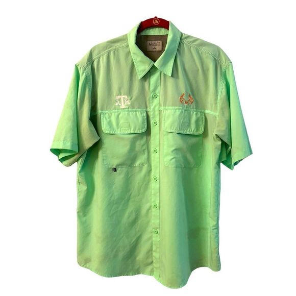Realtree Fishing Lime Green Fishing Shirt with Texas A&M Logo Size Large 1 0394 - Picture 1 of 7